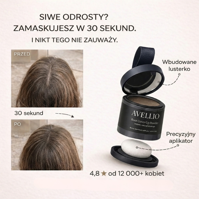 Puder Avellio™ – Zakryj Odrosty i Siwe Włosy