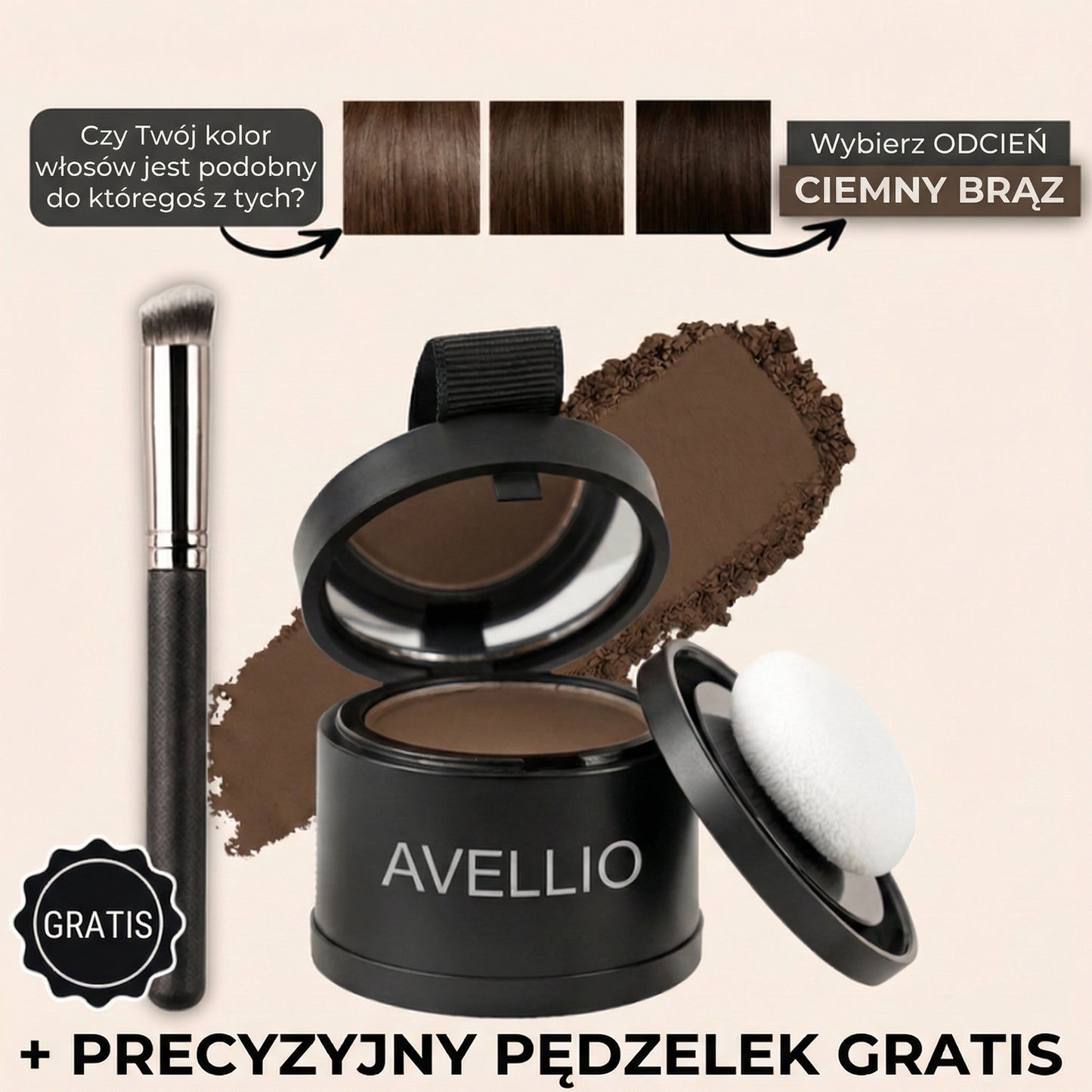 Puder Avellio™ – Zakryj Odrosty i Siwe Włosy