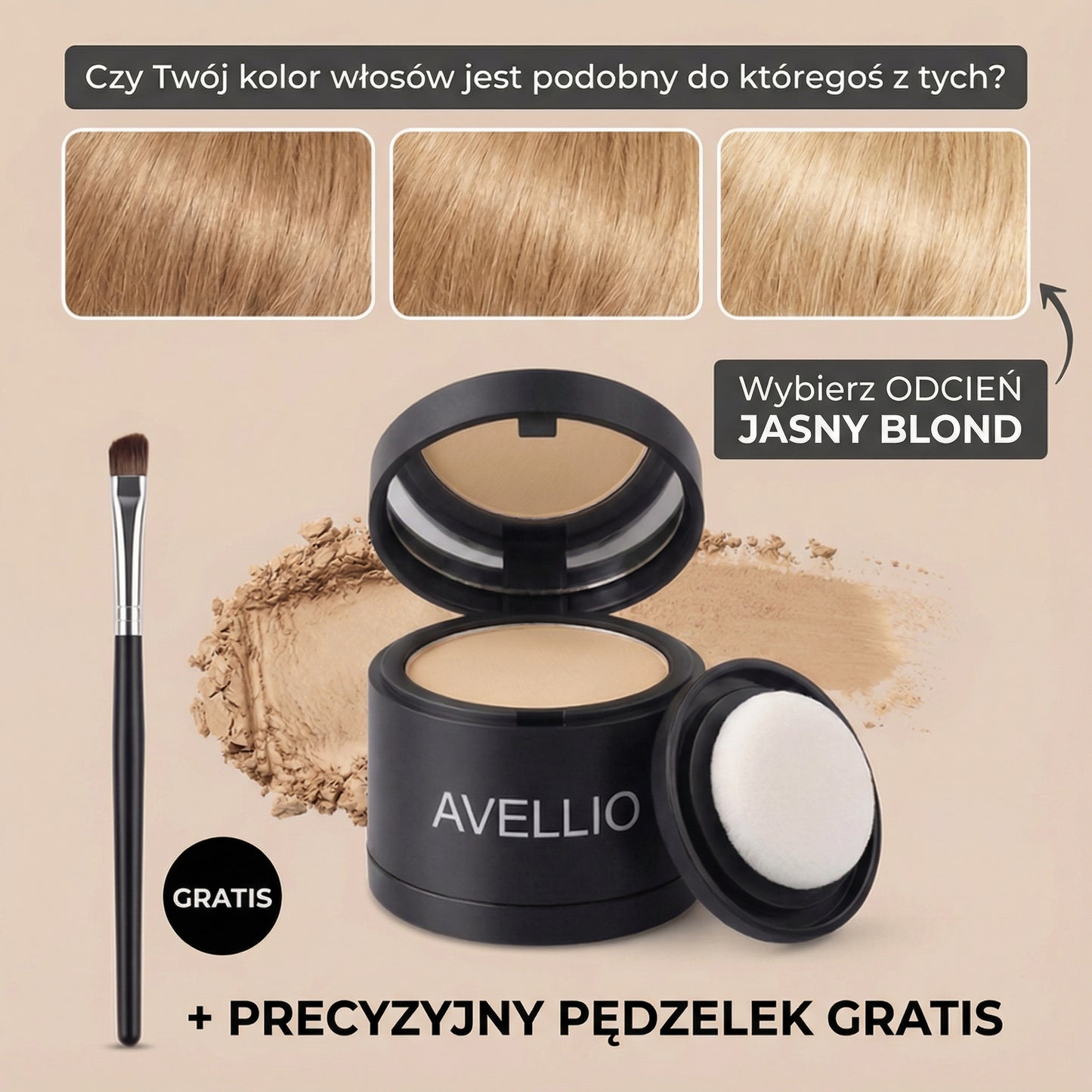 Puder Avellio™ – Zakryj Odrosty i Siwe Włosy