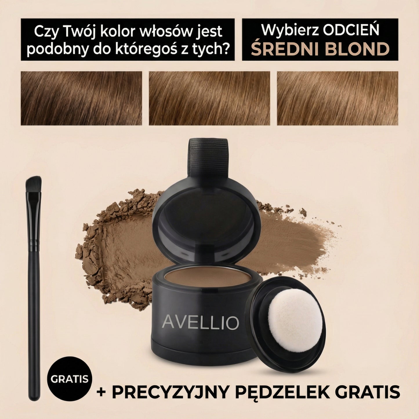 Puder Avellio™ – Zakryj Odrosty i Siwe Włosy