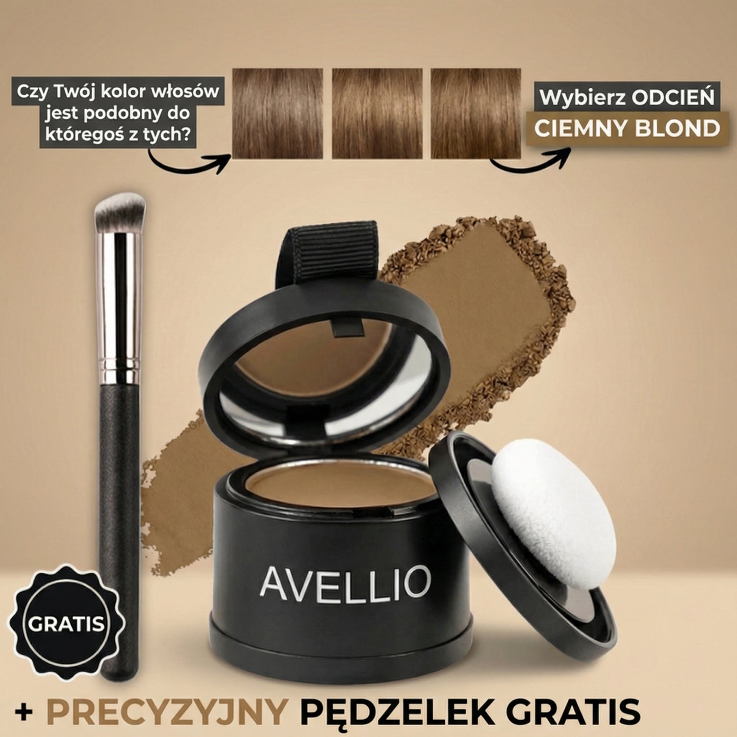 Puder Avellio™ – Zakryj Odrosty i Siwe Włosy