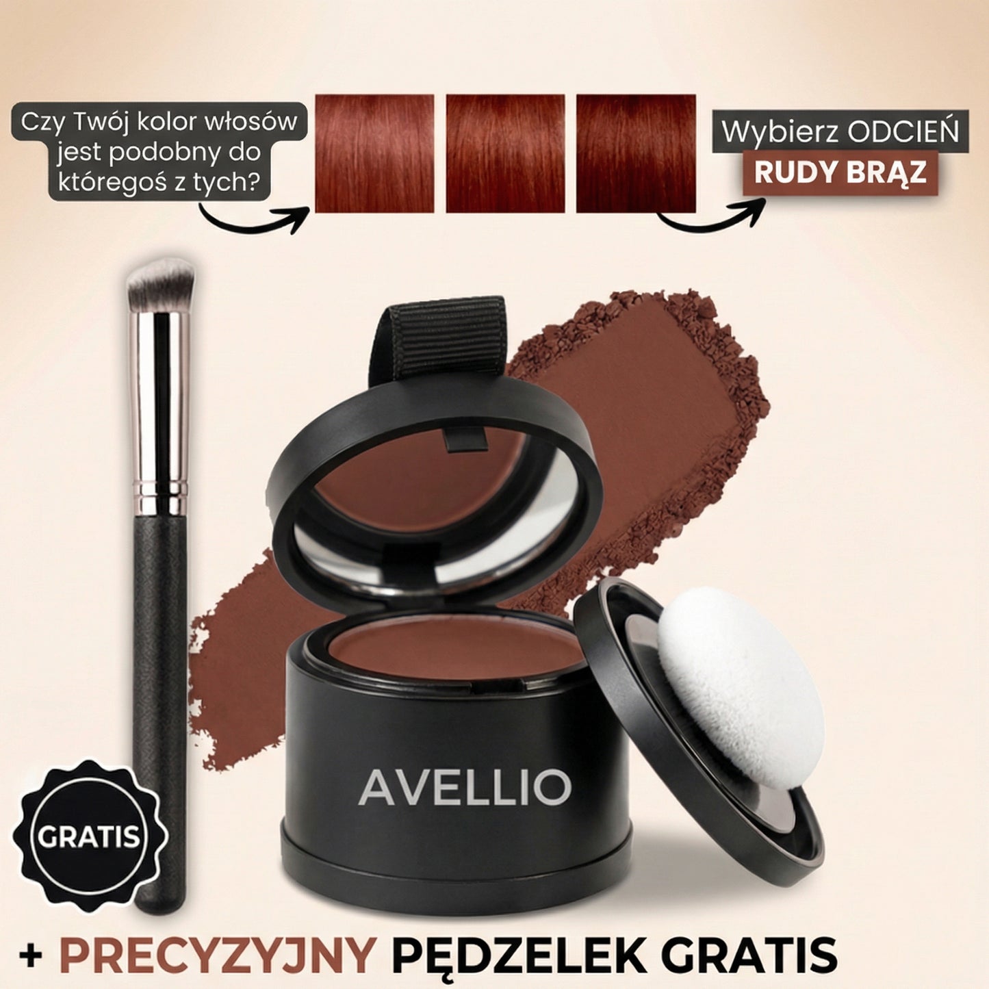 Puder Avellio™ – Zakryj Odrosty i Siwe Włosy